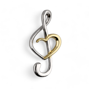 Srebrni privjesak violinski ključ i srce