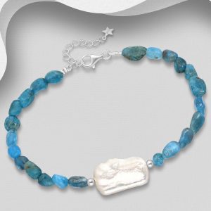 Narukvica srebro sa slatkovodnim biserom i apatitom