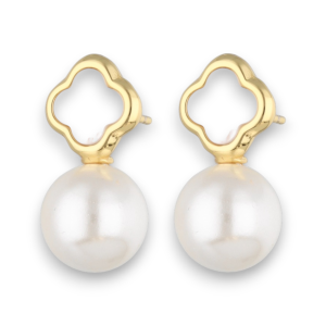 Srebrne naušnice cvijet s pozlatom i sintetskim biserom