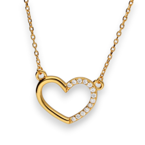 Srebrna ogrlica srce s pozlatom